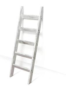 lot 56863 image: Hallops Blanket Ladder 5 ft  Premium Wood Rustic Ladder Shelf  Ladder Shelf for Quilt  Rustic Farmhouse Decor  Vintange Wooden Ladder Shelf (Thick, White on Brown)