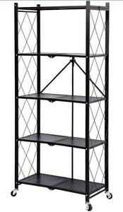 lot 56865 image: MagicFox Foldable Storage Shelf Unit on Wheels Large Capacity (No Assembly) Heavy Duty Steel Shelving Organizer Rack for Kitchen, Garage and Laundry Bathroom Tool Organization (5 Tier)
