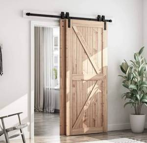 lot 56867 image: SMARTSTANDARD 6 Feet Bypass Sliding Barn Door Hardware Kit - for Double Wooden Doors-Single Track - Smoothly & Quietly - Easy to Install-Fit 60 Opening