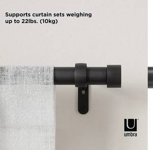 lot 56869 image: Umbra Cappa 1-Inch Curtain Rod, Includes 2 Matching Finials, Brackets & Hardware, 120 to 180-Inches, Black