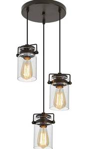 lot 56885 image: foucasal Industrial Glass Pendant Light, 3 Light Hanging Pendant Lighting Fixture with Seeded Glass Shade, Adjustable Cord Farmhouse Ceiling Light for Kitchen Island Dining Room Bedroom Living Room
