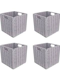 lot 56887 image: GREEHOMEDE Foldable Woven Storage Basket, Cotton Rope Storage Cube Boxes with Iron Wire Frame, Set of 4, Gray