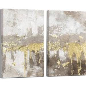 lot 56888 image: ArtbyHannah 16x24 Framed Gold Gray Canvas Wall Art with Abstract Prints 2 Panels for Home Decoration Ready to Hang for Living Room, Bedroom, Gift
