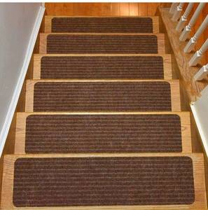 lot 56890 image: Stair Treads Collection Set of 13 Indoor Skid Slip Resistant Carpet Stair Tread Treads (8 inch x 30 inch) (Brown, Set of 13)