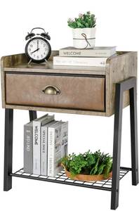 lot 56892 image: X-cosrack Mid Century Nightstand with Drawer, Brown Small Nightstand Bedside Table for Bedroom, Bed Side TableNight Stand for Living Room, 20.47 x 14.37 x 24 Inch