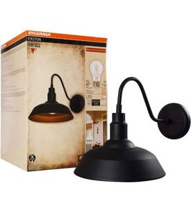 lot 56908 image: SYLVANIA Easton Sconce Vintage Light Fixture, Flush Mount, 60W A19 Filament LED Bulb Included, Dimmable, Black Finish (60062