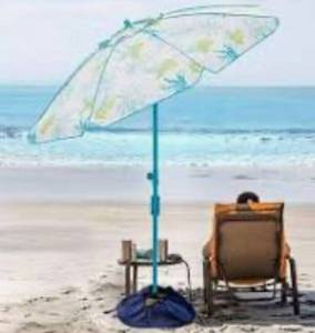 lot 56921 image: UDPATIO 6.5 FT Beach Umbrella for Sand Heavy Duty Wind with Sand Bag & Anchor Outdoor Portable Umbrellas UV50 Sunshade with Push Button Tilt & Carry Bag for Patio, Beach, Graden