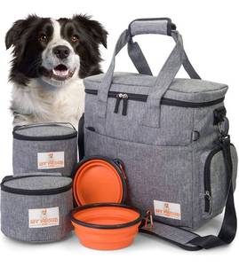 lot 56927 image: Dog Travel Bag for Supplies- Airline Approved Tote Organizer Includes Food Containers and Bowls - Complete Weekend Pet Travel Bag for Accessories