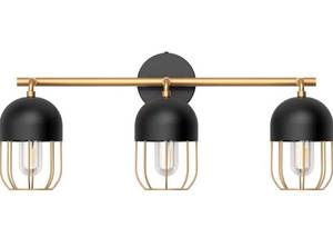 lot 56946 image: Ralbay Black and Gold Bathroom Light Fixtures 3-Light Industrial Metal Wire Cage Bathroom Wall Lighting, Edison Vintage Matte Black Bathroom Vanity Lights