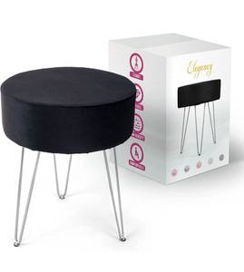 lot 56951 image: ELEGANCY Vanity Stool for Makeup Room - Stylish Makeup Stool with Hairpin Silver Legs for Dressing Table - Soft Padded Stool Chair for Vanity - Sturdy Vanity Chair for Bedroom and Living Room - Black