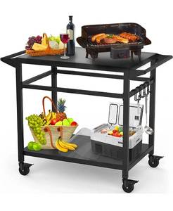 lot 56954 image: retails for 115.69 RAXSINYER 20x 32 Double-Shelf Movable Grill Table, Two Tablecloths Included, Outdoor BBQ Table, Multifunctional Outdoor Kitchen Cart