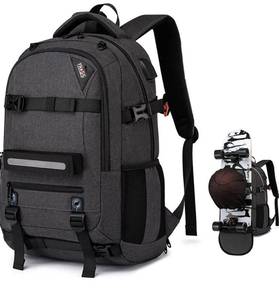 lot 56964 image: RUCYEN Skateboard Backpack, Laptop Backpack with USB Charging Port, RFID Anti-Theft Lock, Waterproof Fabric, Fits up to 15.6 Inch Laptop, for College School Business Travel Men Boy (Dark Grey)