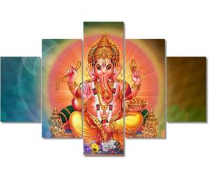 lot 56965 image: TUMOVO Lord Ganesha Home Decor Hindu God Bedroom Decor 5 Pieces Wall Art Wall Decoration for Living Room Artwork for Home Walls Giclee Wooden Framed Gallery Wrapped Ready to Hang (60Wx40H)