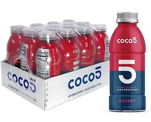 lot 56970 image: Coco5 Clean Sports Hydration Cherry Flavor  100% Natural  50% Less Sugar  Nothing Artificial  Non-GMO  Gluten Free  Developed by Pro Trainers for Pro Athletes  16.9 OZ (Pack - 12)