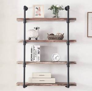 lot 56983 image: Homissue 4-Shelf Rustic Pipe Shelving Unit, Metal Decorative Accent Wall Book Shelf for Home or Office Organizer, Retro Brown