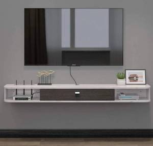 lot 56994 image: Pmnianhua Floating TV Console,Wall-Mounted Media Console TV Cabinet Floating TV Stand Entertainment Shelf with Door and Storage (55.11IN, Grey-White)