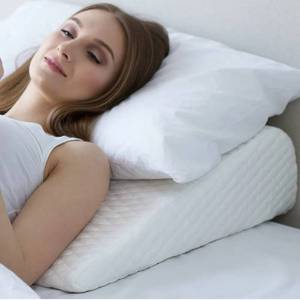 lot 56996 image: Bed Wedge Pillow  Unique Curved Design for Multi Position Use  Memory Foam Wedge Pillow for Sleeping  Works for Back Support, Leg, Knee  Includes Bamboo Cover Plus Extra Sheet (7.5 Inch Incline)