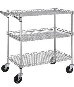 lot 56999 image: Finnhomy 3 Tier Heavy Duty Commercial Grade Utility Cart, Wire Rolling Cart with Handle Bar, Steel Service Cart with Wheels, Utility Shelf Plant Display Shelf Food Storage Trolley, NSF Listed