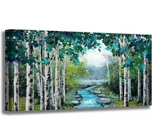 lot 57002 image: retails for 75.90 Large Wall Art Living Room Wall Decor Canvas Prints Green Birch Forest Wildlife Stream Pictures Artwork Wall Decorations for Bedroom Modern Home Decor Framed Wall Art for Living Room Size 24x48 inch