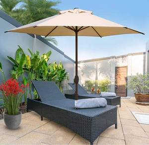 lot 57004 image: Abba Patio 9ft Patio Umbrella Outdoor Umbrella Market Table Umbrella with Push Button Tilt and Crank for Garden, Lawn, Deck, Backyard & Pool, Cream