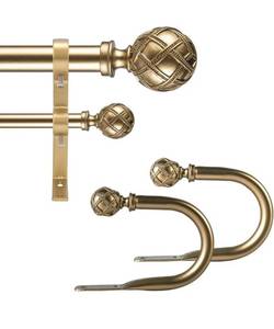 lot 57005 image: Ycolnaefllr 1 Inch Diameter Double Curtain Rod Set for Windows Heavy Duty Double Window Treatment Curtain Rod Adjustable from 48 to 84 Inch, Resin Finials with Curtain Holdbacks,Gold