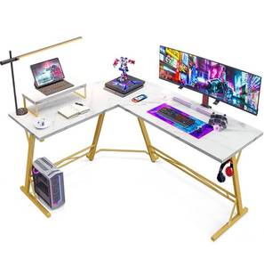 lot 57006 image: Retail $130 Casaottima Gaming Desk L Shaped Computer Desk, Corner Desk for Home Office with Monitor Stand 58, Laminated Marble