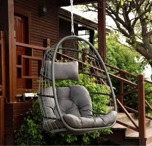 lot 57010 image: Brafab Wicker Rattan Hammock Egg Hanging Chair with Hanging Chain, Rusty Resistant Aluminum Frame and UV Resistant Cushion, Indoor Outdoor Bedroom Patio Porch Folding Camping Chair 350LBS Capacity