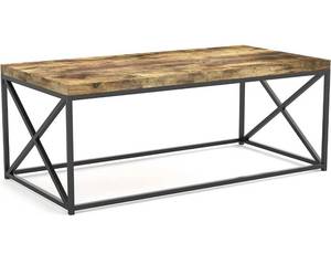 lot 57014 image: Safdie & Co. Living Room Coktail Tea 44 L Brown Reclaimed Wood with Black Metal Coffee Center Table