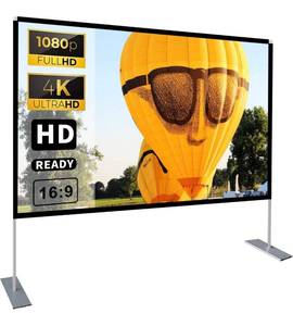 lot 57017 image: Projector Screen with Stand 100 inch 169 HD 4K Outdoor Indoor Projection Screen for Home Theater 3D Fast-Folding Projector Screen with Stand Legs and Carry Bag Projection Movie Wrinkle-Free