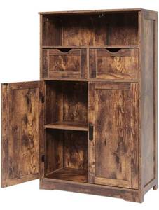lot 57019 image: Iwell Storage Cabinet with 2 Adjustable Drawers & 2 Shelf, Bathroom Floor Cabinet with Door, Cupboard for Living Room, Home Office, Kitchen, Rustic Brown