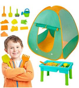 lot 57031 image: UNIH Kids Sand and Water Table with Play Tent, Toddler Beach Toys Set with Tent for Kids, Indoor&Outdoor Toys Beach Play Activity Table Sandbox Toys for 2 3 4 5 Year Old Boys Girls Gift