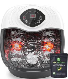 lot 57041 image: RIGHTMELL Foot Spa,Foot Bath Massager with Tea Tree Oil Foot Soak with Epsom Salt - with Heat, Bubbles and Vibration,Red Light,Medicine Box Digital Temperature Control 8 Acupressure Massage Points
