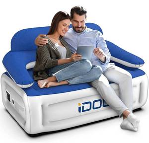 lot 57042 image: iDOO Inflatable Couch, Blow Up Sofa 3 Seater with Built-in Pump, Camping Inflatable Chair, Portable Air Couch with Backrest, Blow Up Lounger, 2-Min Fast Inflation Deflation, Easy to Storage