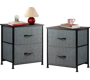lot 57056 image: Nightstand Set of 2, 2 Drawer Dresser for Bedroom, Small Dresser with 2 Drawers, Bedside Furniture, Night Stand, End Table with Fabric Bins for Bedroom, Living Room, College Dorm, Dark Grey