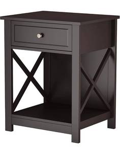lot 57057 image: Treocho Nightstand X-Design, Modern Bedside Table with Drawer Storage Shelf, End Side Table for Bedroom, Espresso