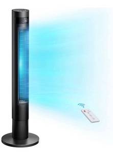 lot 57059 image: iLukodu Tower Fan, 90° Oscillating Fan 44, 12H Timer, Auto Light Off, Portable Bladeless Fan with Remote, Fan for Bedroom Living Rooms Office, Touch Control, 3 Speeds 3 Modes