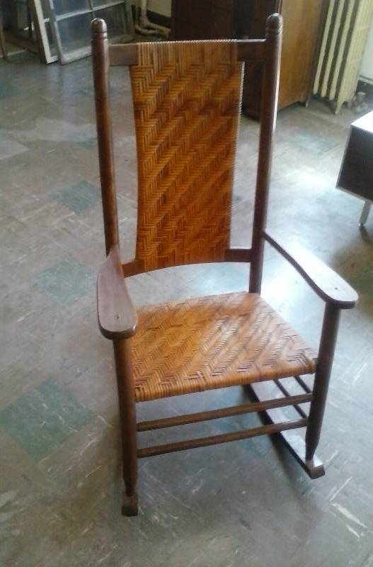lot 1266 image: Antique High Back Solid Wood Cane Back Cane Seat Rocker