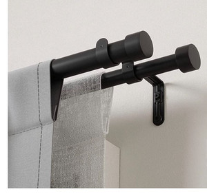 lot 13194 image: Umbra Cappa Double Curtain Rod, Includes 2 Matching Finials, Brackets & Hardware, 66 to 120-Inch, Brushed Black