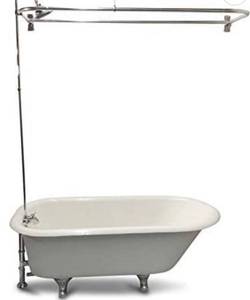 lot 13196 image: My PlumbingStuff RX2300J JUMBO Clawfoot Tub Add-a-Shower - 60�� D-Style Shower Rod with Shower Rings - JUMBO Chrome-Bell Showerhead - B3100 Ball-Valve Technology - 12 Shower-Curtain Rings