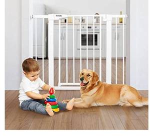 lot 13193 image: Babelio Baby Gate for Doorways and Stairs, 28-40 inches DogPuppy Gate, Easy Install, Pressure Mounted, No Drilling, fits for Narrow and Wide Doorways, Safety Gate wDoor for Child and Pets