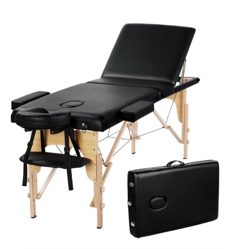 lot 62 image: New Yaheetech 84 Adjustable 3 Fold Salon Massage Bed, Black