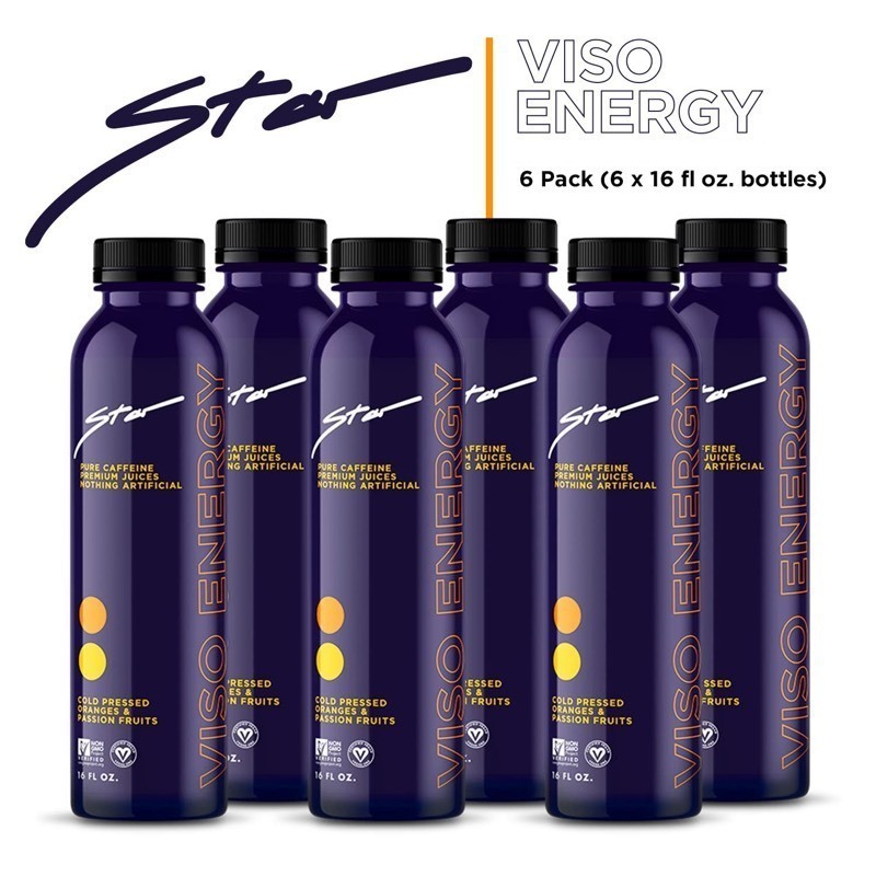 lot 132 image: New VISO STAR Healthy Energy Drink, Cold Pressed Organic Fruit Juice, Orange and Passionfruit Natural Energy Drinks, 16oz. 300mg Caffeine Drinks (Pack of 6)