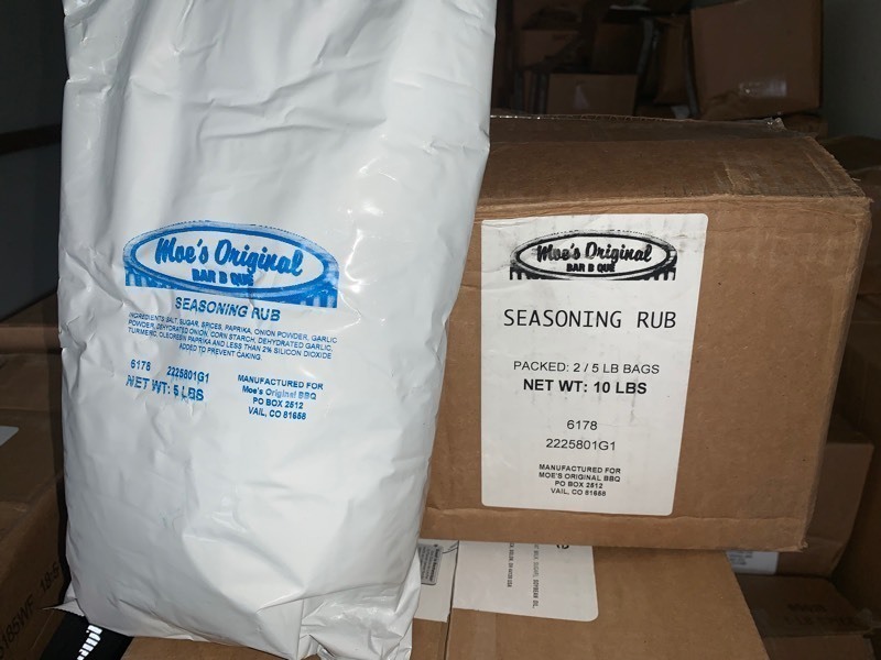 lot 204 image: 1 New 10lbs Case of Moes Original Bar-B-Que Seasoning Rub (2 - 5lbs Bags per Case)