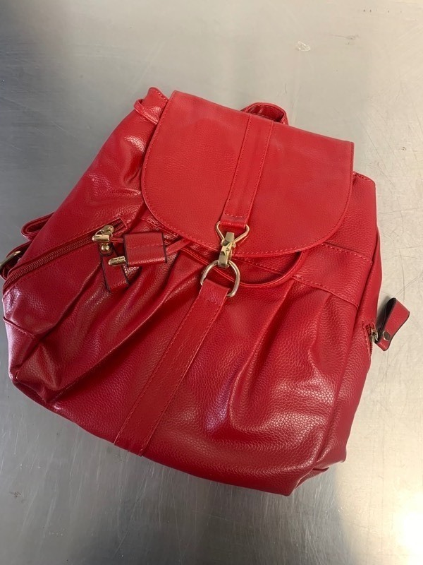 lot 207 image: New Red Leather Gold Accent Womens Backpack Purse Bag