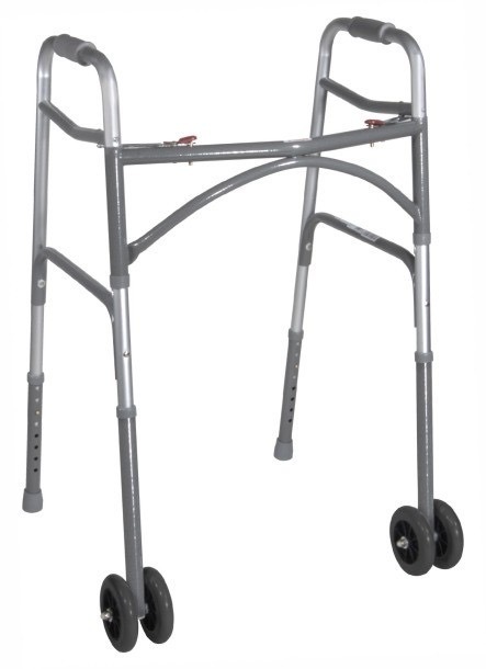 lot 169 image: New Drive Bariatric Aluminum Two Button Folding Walker, Adult w 5 Wheels
