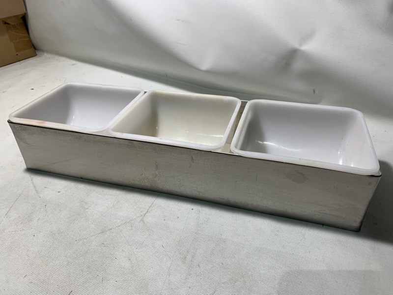 lot 267 image: 3 Compartment Stainless Steel Condiment Food Tray