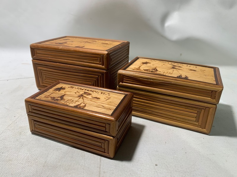 lot 205 image: Handmade St.Thomas Wooden Nesting Doll Styled Boxes