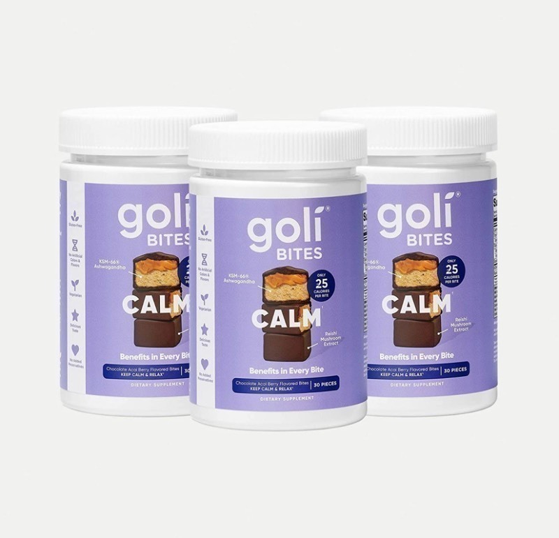 lot 341 image: 3 New Bottles Goli Nutrition Calm Ashwagandha Bites, Chocolate Acai Berry, 90 Count Total (30per)
