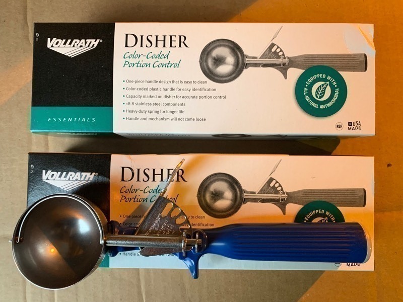 lot 477 image: 2 New Vollrath Essentials Disher Color-Coded Portion Control Scoopers