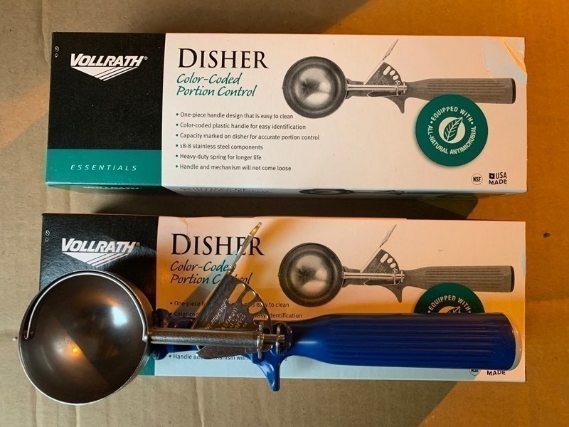 lot 478 image: 2 New Vollrath Essentials Disher Color-Coded Portion Control Scoopers